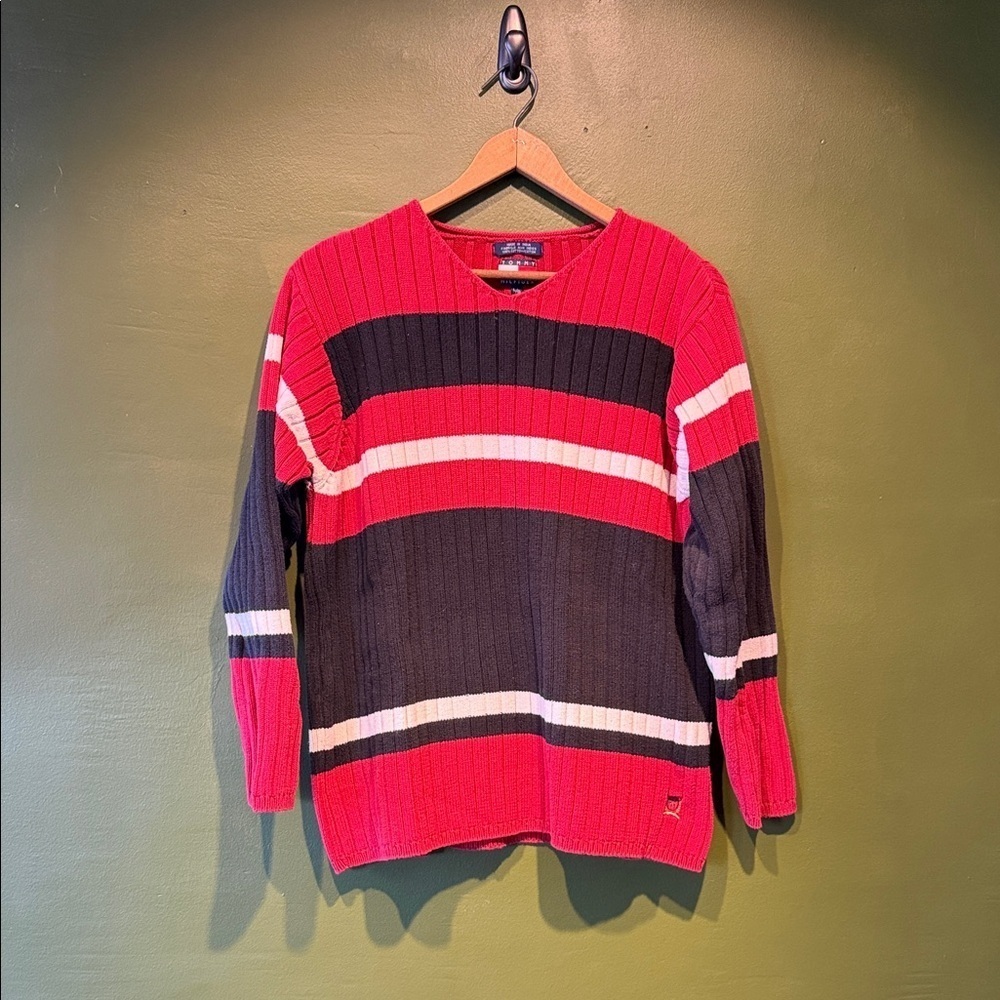 Vintage Tommy Hilfiger Red and Black Striped Sweater